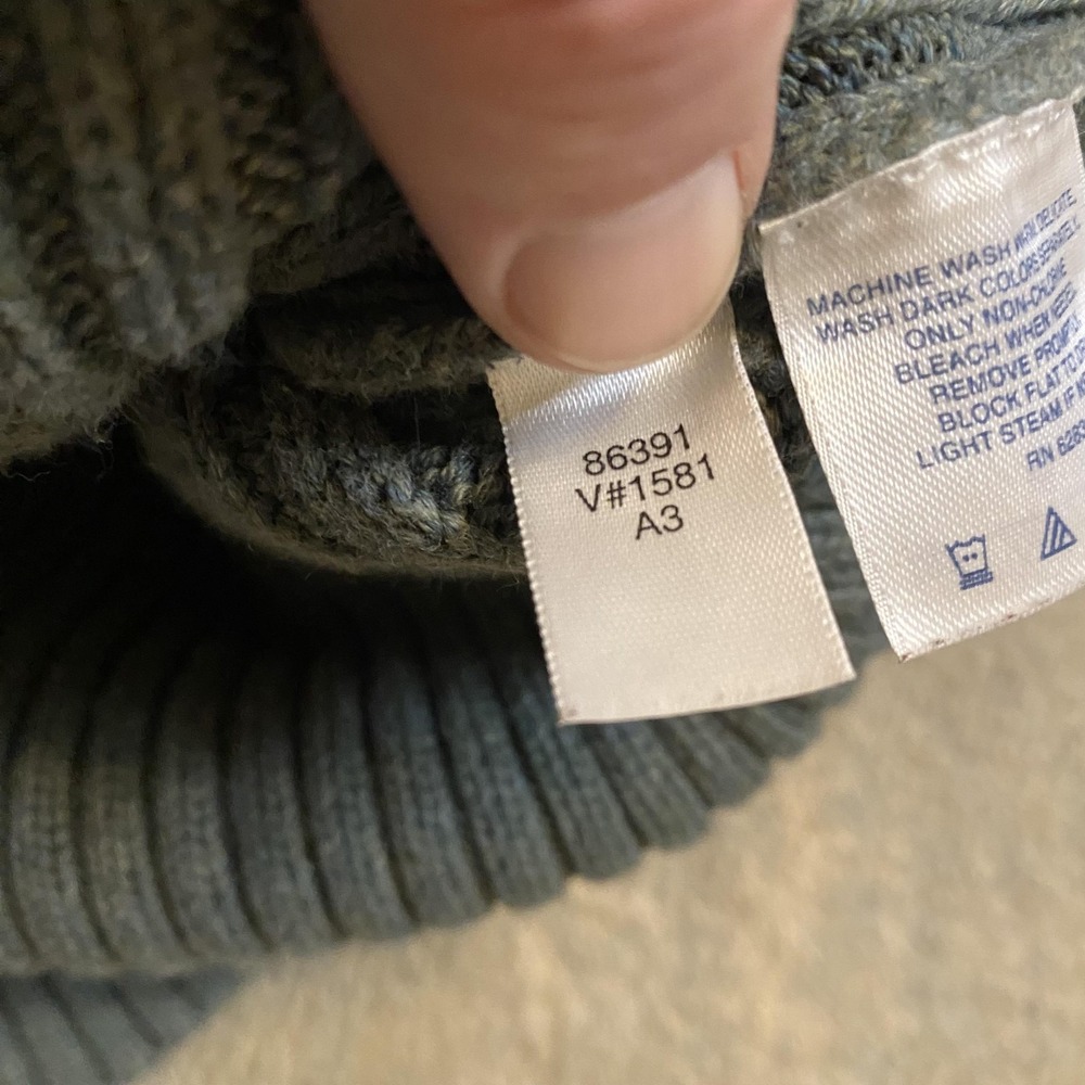 Lands End Sweater Youth Medium 10-12 Green Cotton Cable Knit Quarter Zip Mock - Picture 8 of 11